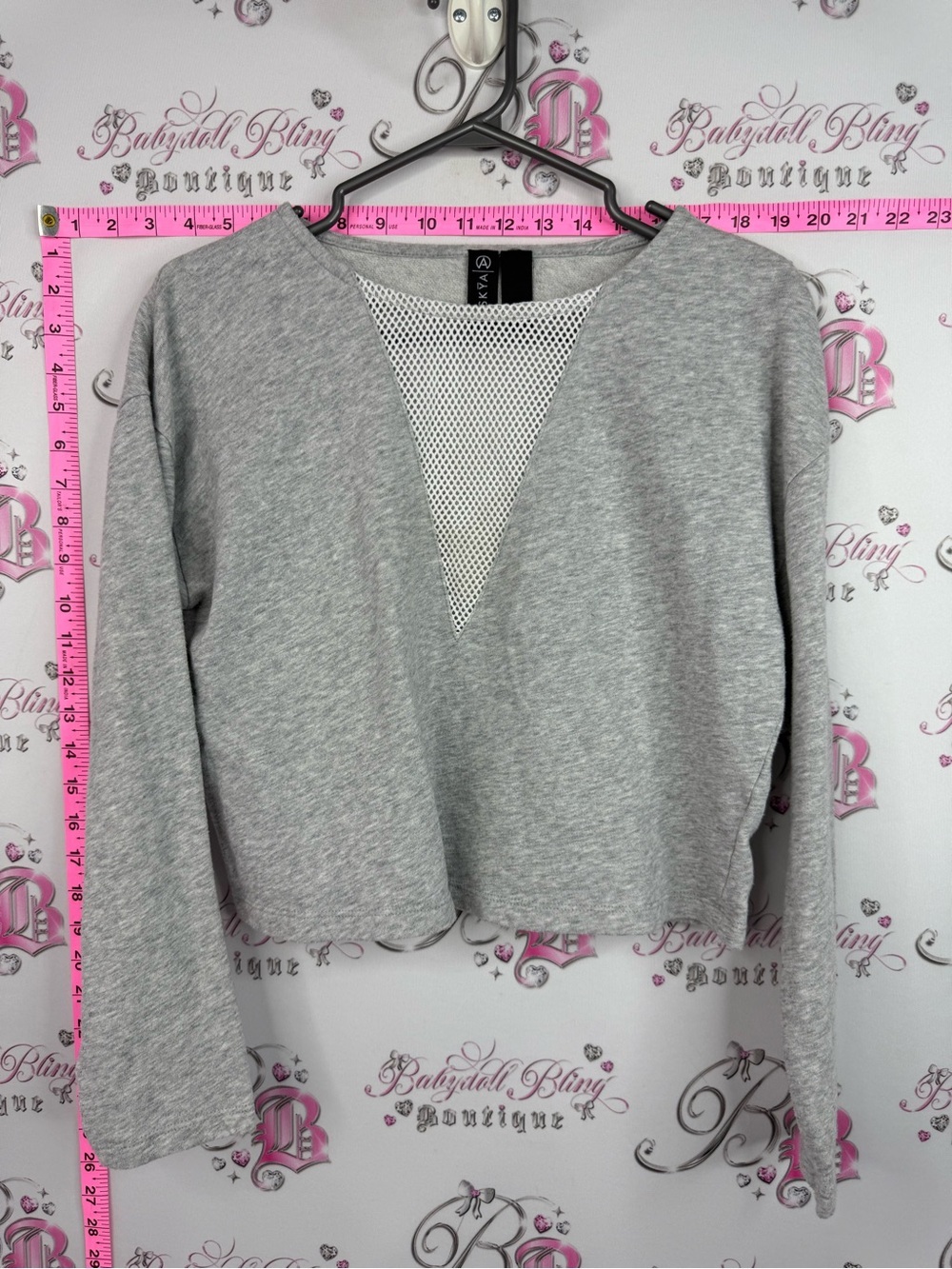 ASKYA hoodie sweater Mesh-Trim V-Neck Crop Top
